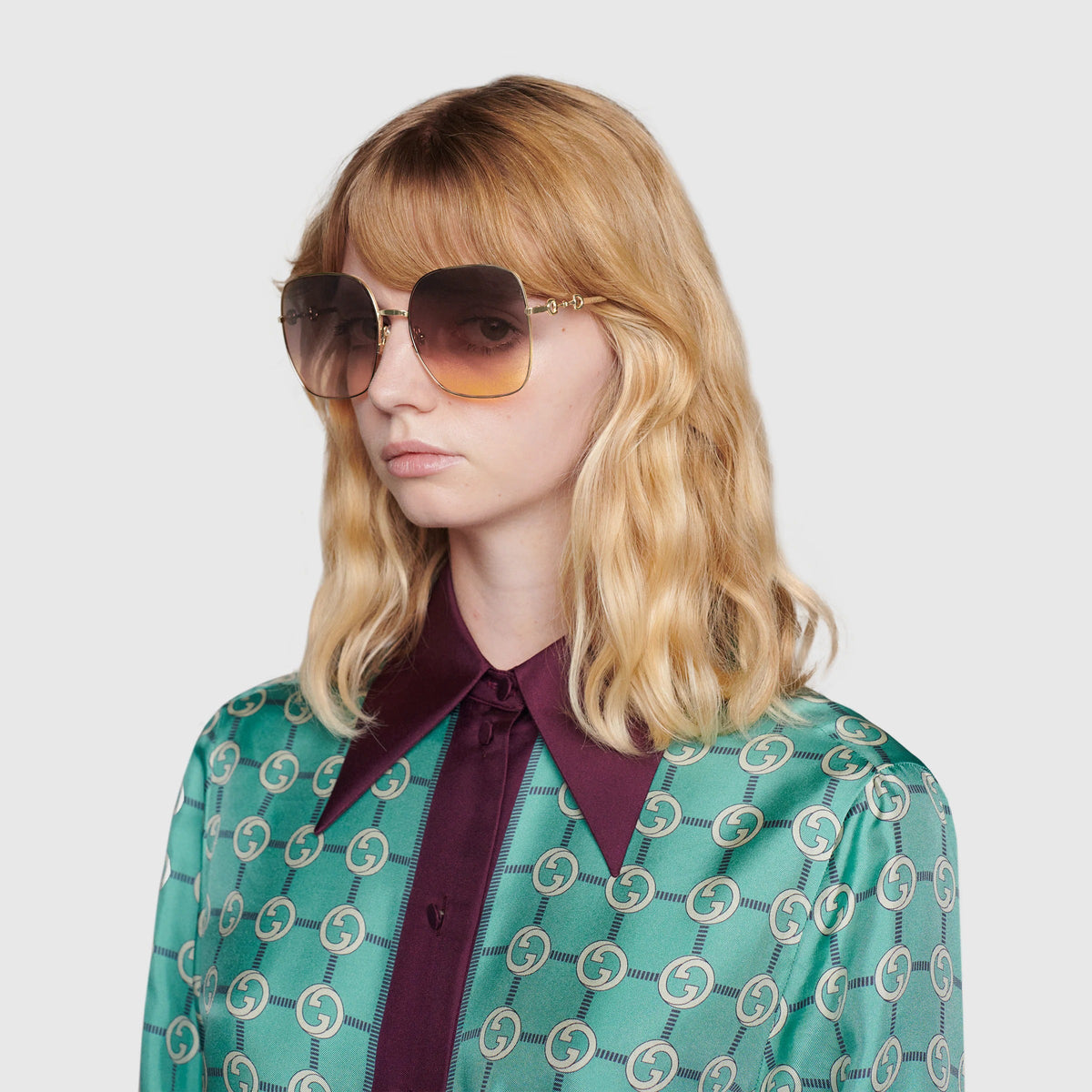 Gucci Women Oversize Square Frame Gold  Sunglasses