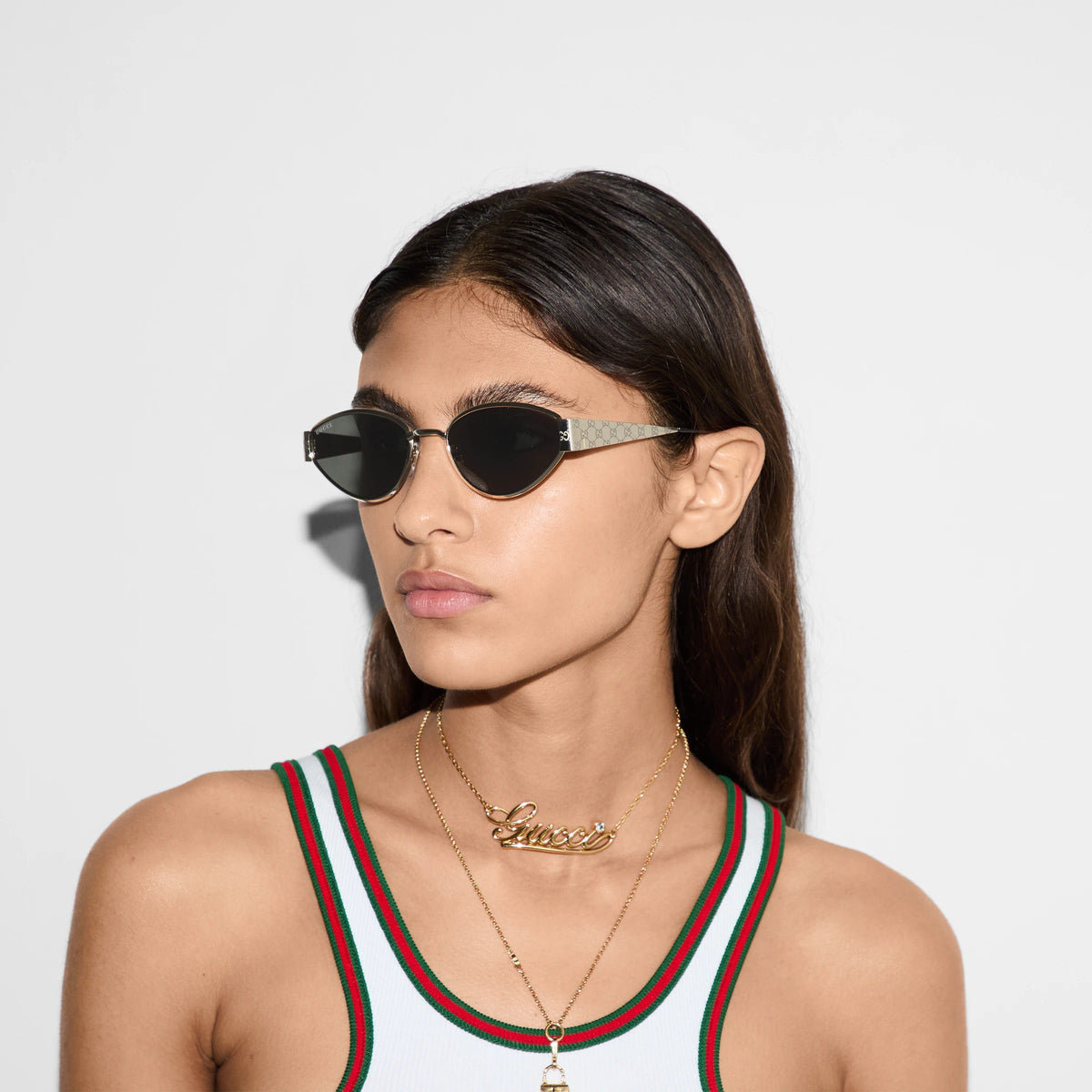 Gucci Women Geometrical Frame Gold Sunglasses