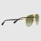 Gucci Women Aviator Frame Gold Sunglasses