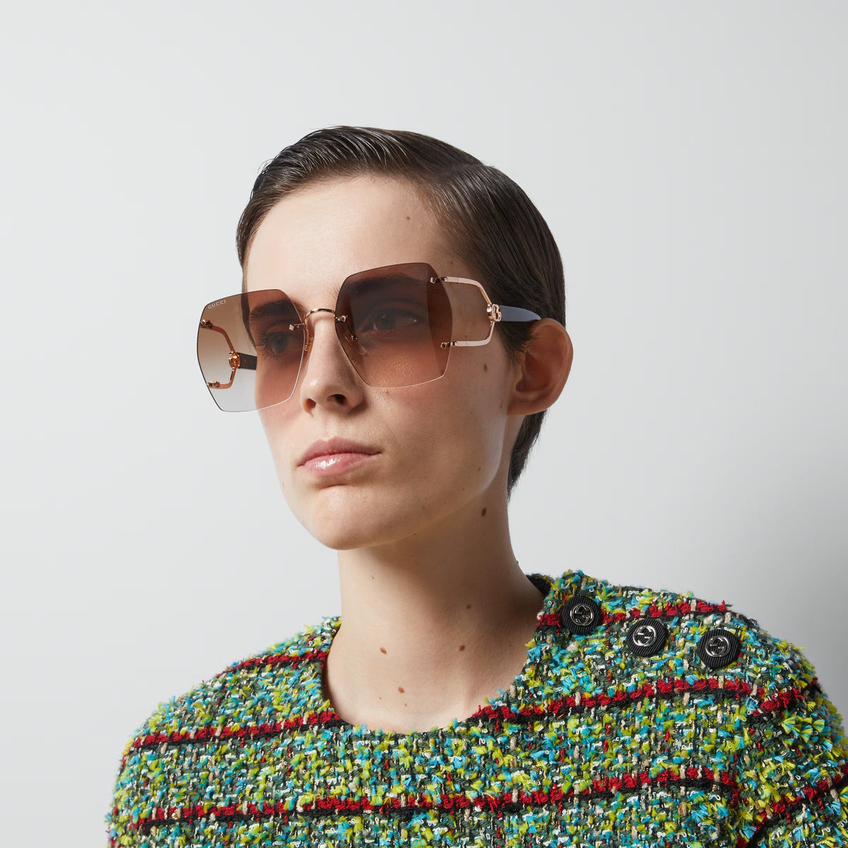 Gucci Women Geometric Frame Rose Gold Sunglasses