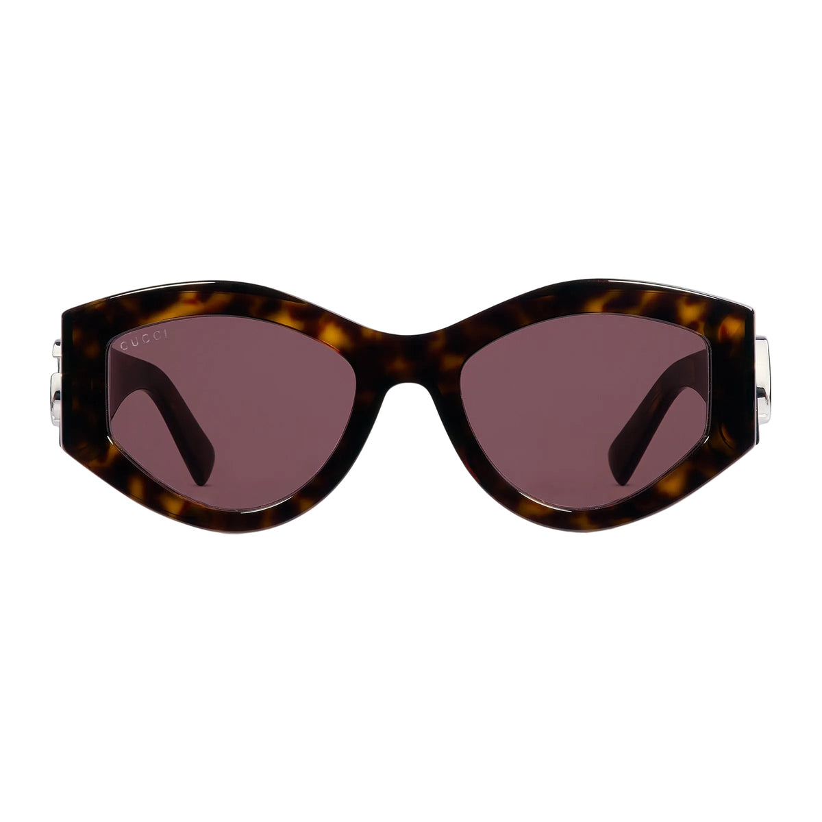 Gucci Women Oval Frame Shiny Tortoiseshell Sunglasses