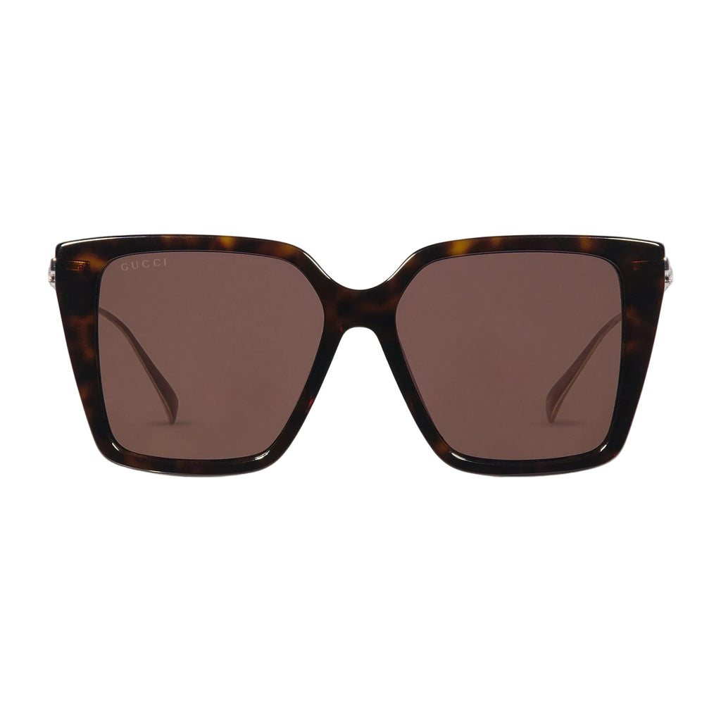 Gucci Women Square Frame Shiny Brown Sunglasses