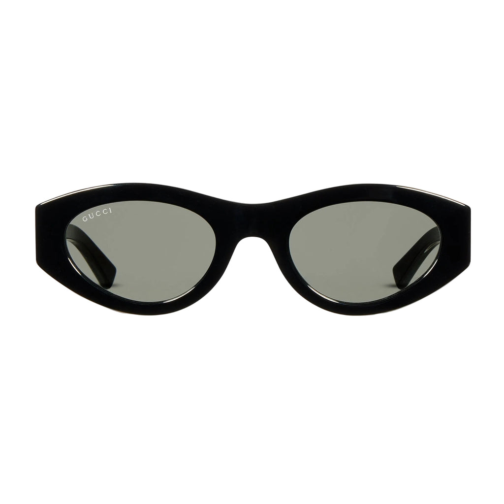 Gucci Women Oval Frame Shiny Black Sunglasses