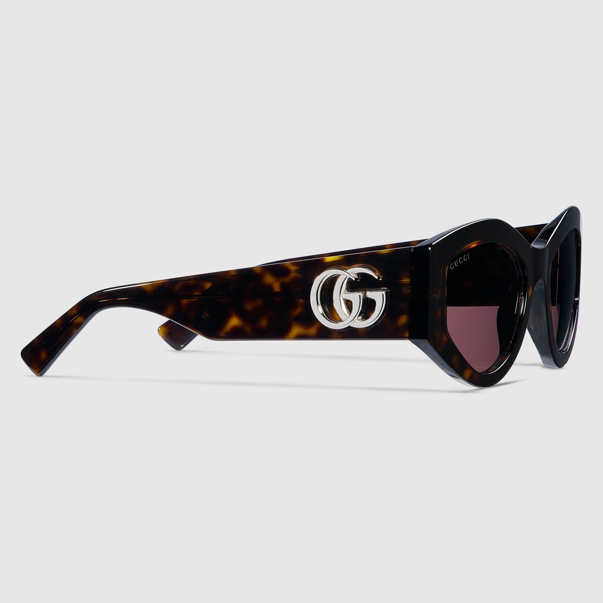 Gucci Women Oval Frame Shiny Tortoiseshell Sunglasses