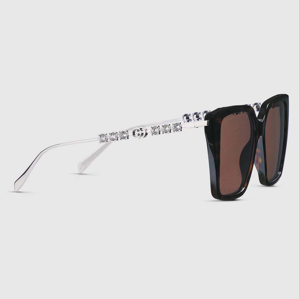 Gucci Women Square Frame Shiny Brown Sunglasses