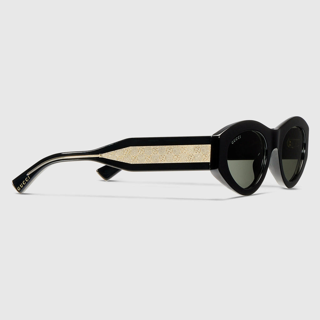 Gucci Women Oval Frame Shiny Black Sunglasses