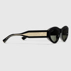 Gucci Women Oval Frame Shiny Black Sunglasses