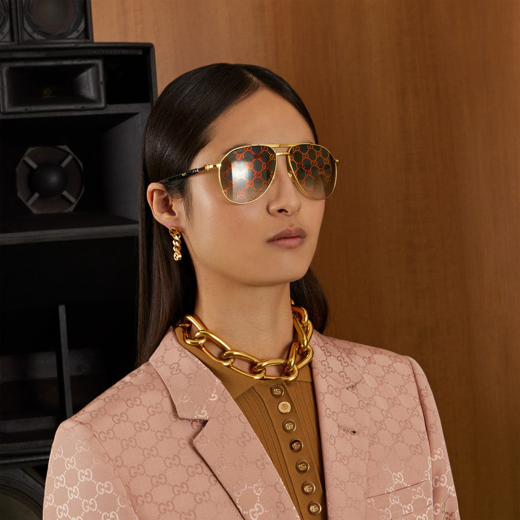 Gucci Women Aviator Frame Gold Sunglasses