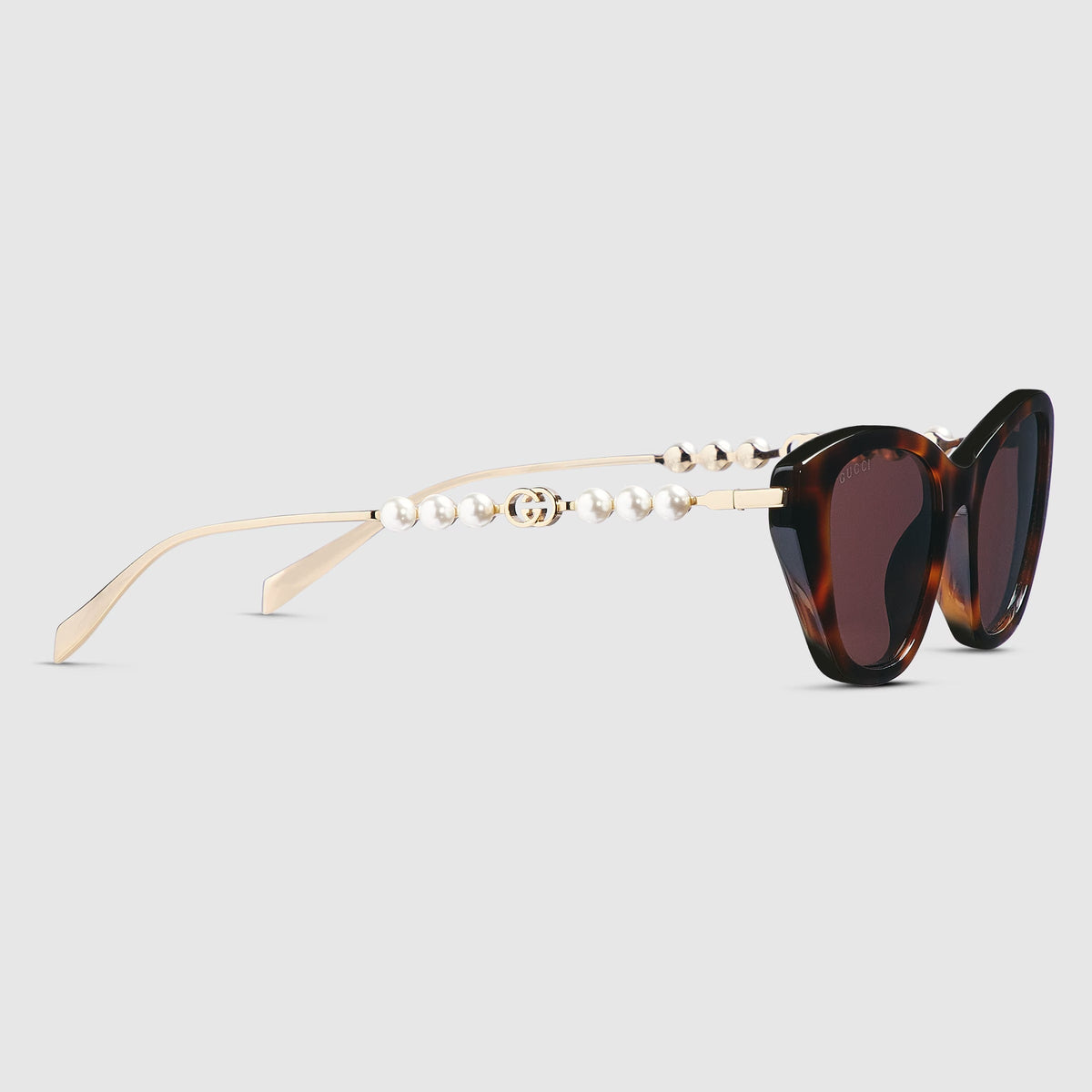 Gucci Women Cat Eye Frame Shiny Brown Sunglasses