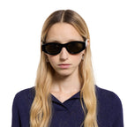 Gucci Women Oval Frame Shiny Black Sunglasses
