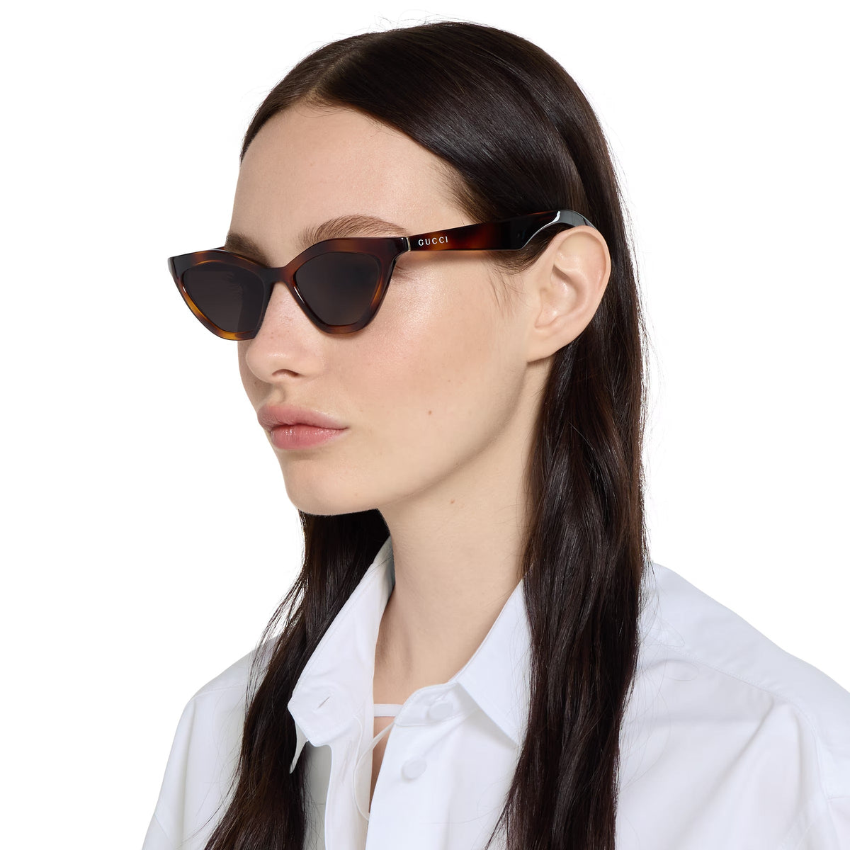 Gucci Women Cat Eye Frame Dark Tortoiseshell  Sunglasses