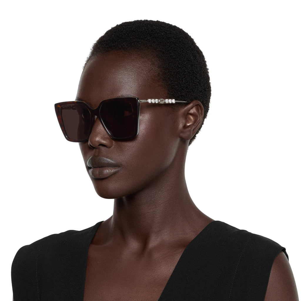 Gucci Women Square Frame Shiny Brown Sunglasses