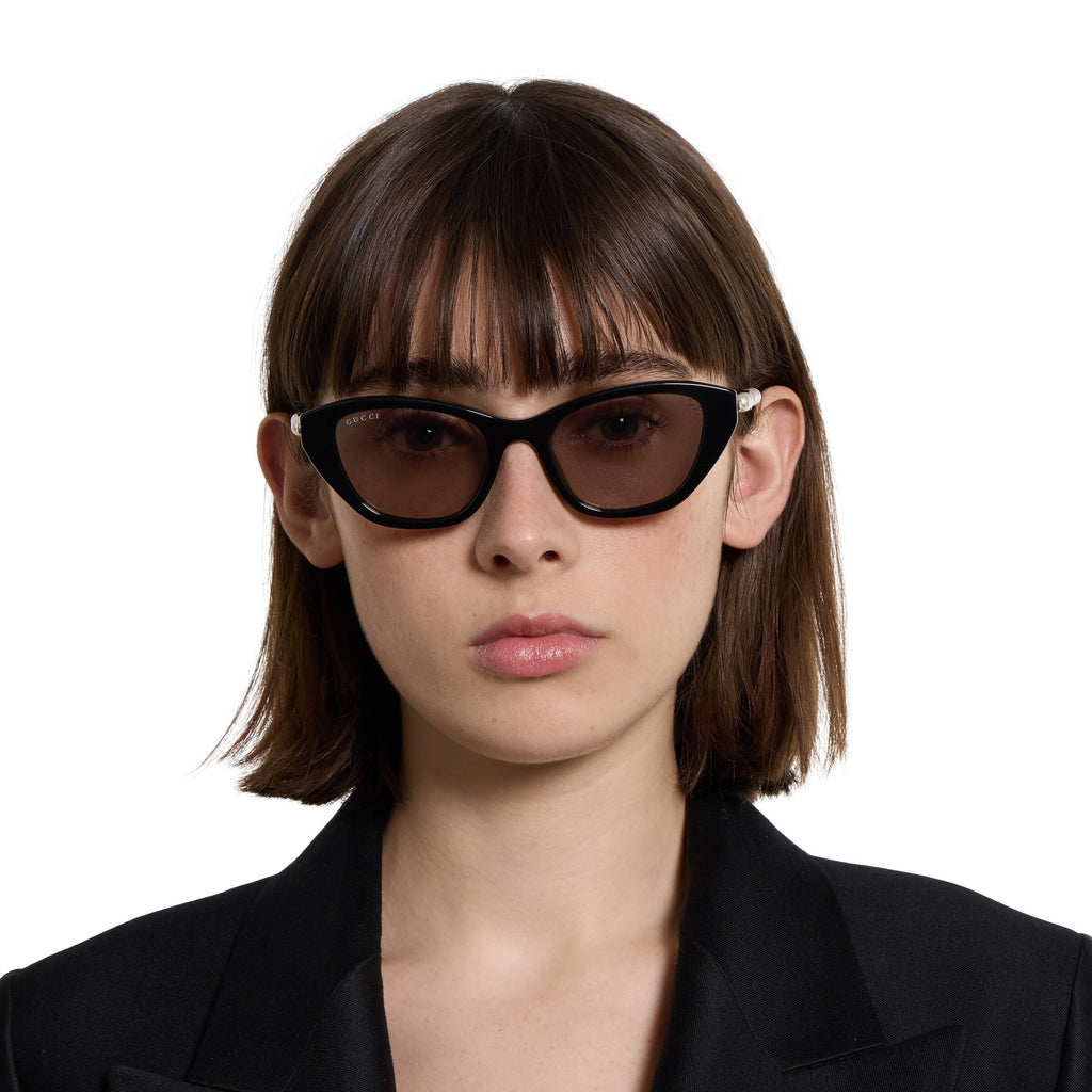 Gucci Women Cat Eye Frame Shiny Black Sunglasses