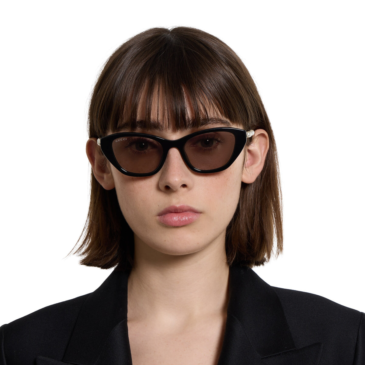 Gucci Women Cat Eye Frame Shiny Black Sunglasses