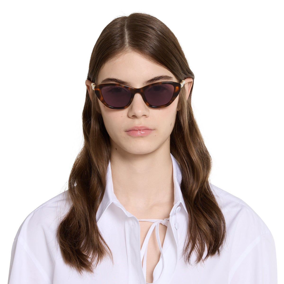 Gucci Women Cat Eye Frame Shiny Brown Sunglasses