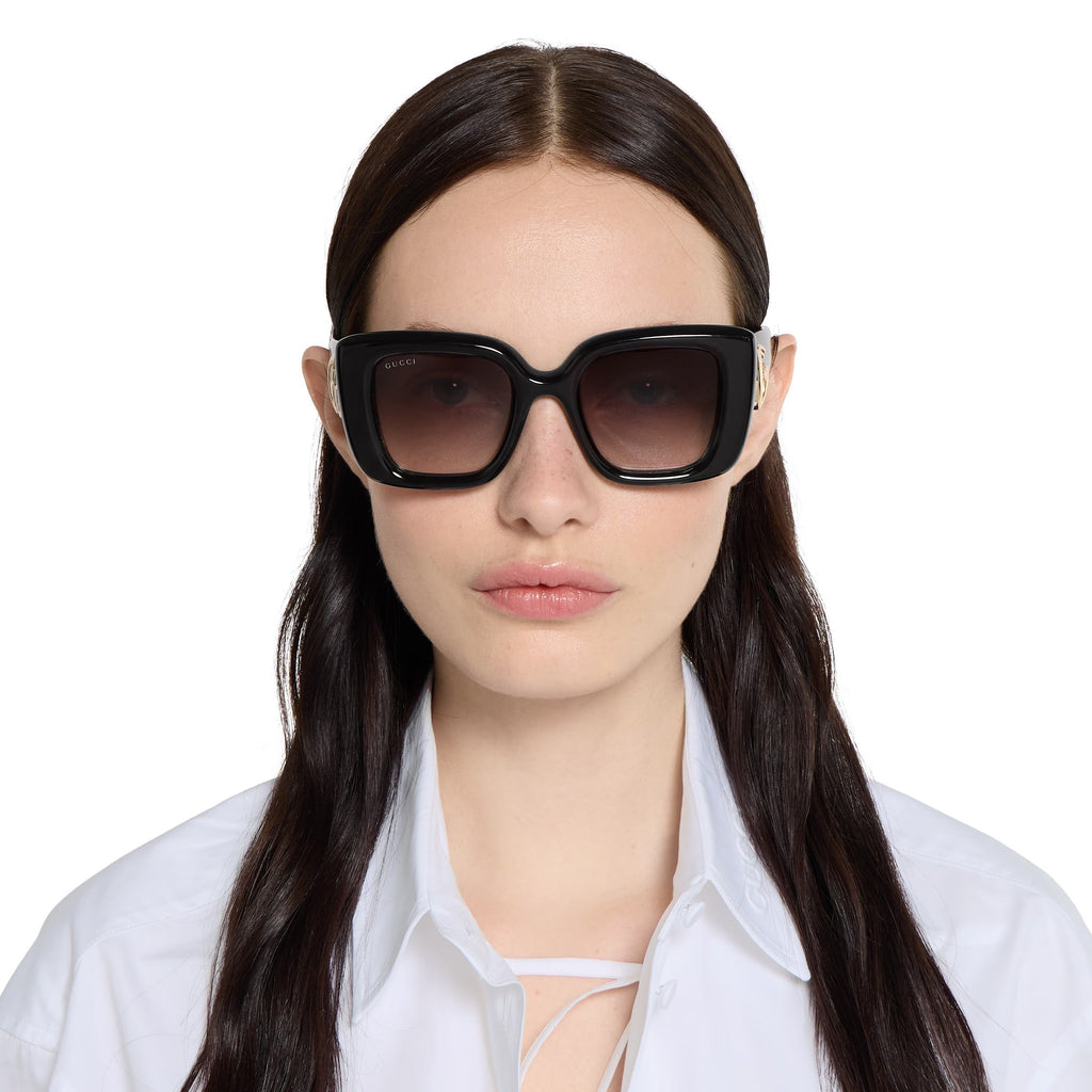 Gucci Women Butterfly Frame Shiny Black Sunglasses