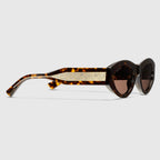 Gucci Women Oval Frame Shiny Brown Sunglasses