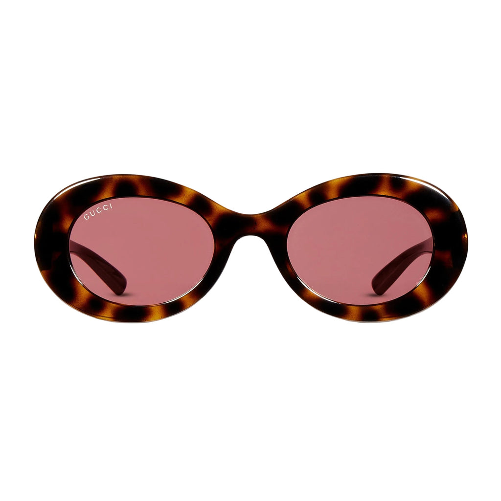 Gucci Women Oval Frame Shiny Brown Tortoiseshell Sunglasses