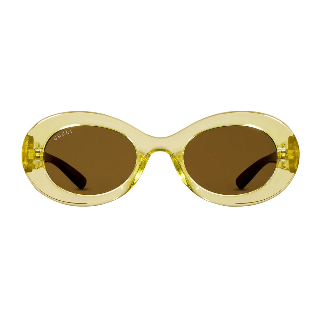 Gucci Women Oval Frame Shiny Green Sunglasses