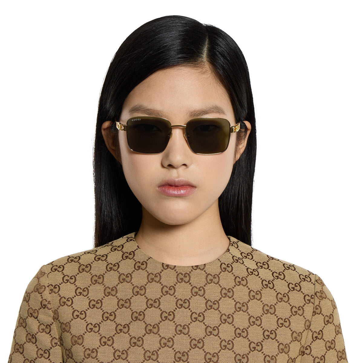 Gucci Women Square Frame Light Gold Sunglasses
