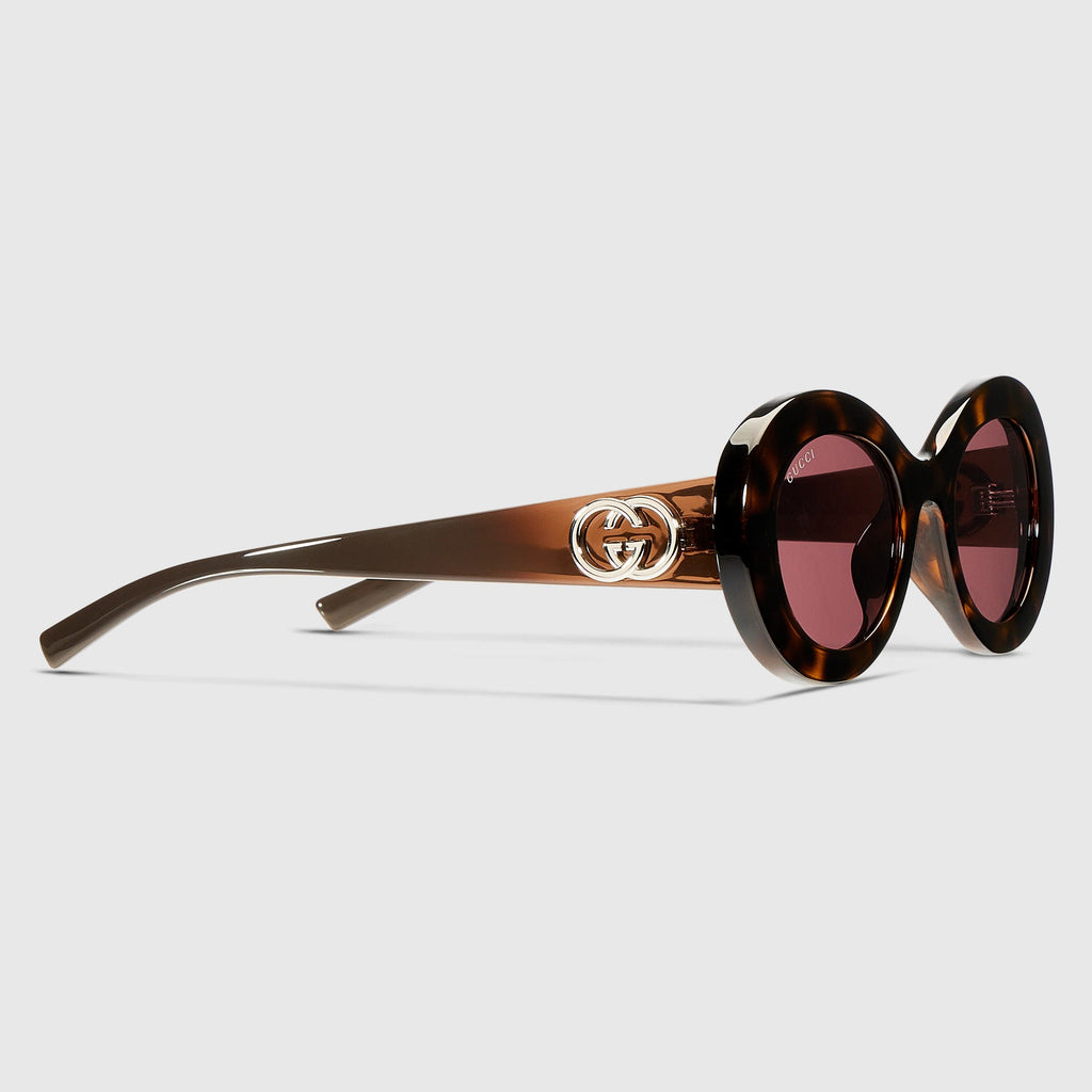 Gucci Women Oval Frame Shiny Brown Tortoiseshell Sunglasses