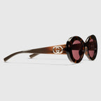 Gucci Women Oval Frame Shiny Brown Tortoiseshell Sunglasses