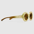 Gucci Women Oval Frame Shiny Green Sunglasses