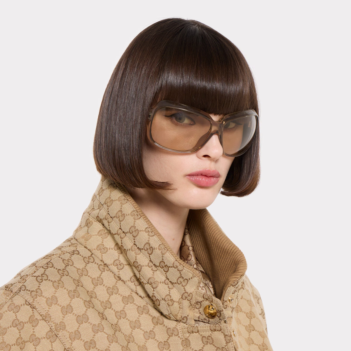 Gucci Women Square Frame Beige Sunglasses