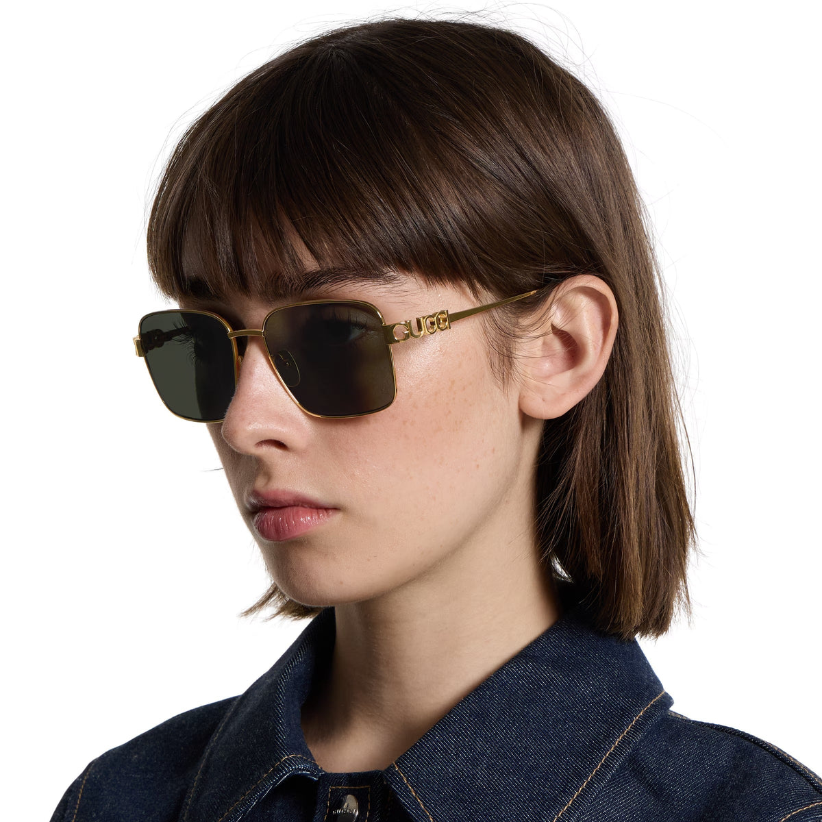 Gucci Women Square Frame Light Gold Sunglasses