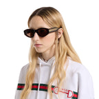Gucci Women Oval Frame Shiny Brown Sunglasses