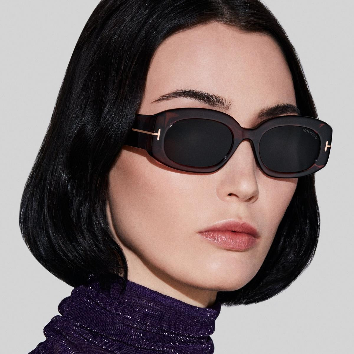 Tom Ford Women Rectangle Frame Shiny Bordeaux Sunglasses