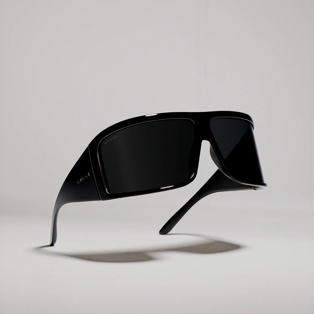 Gucci Women Mask Frame Shiny Black Sunglasses