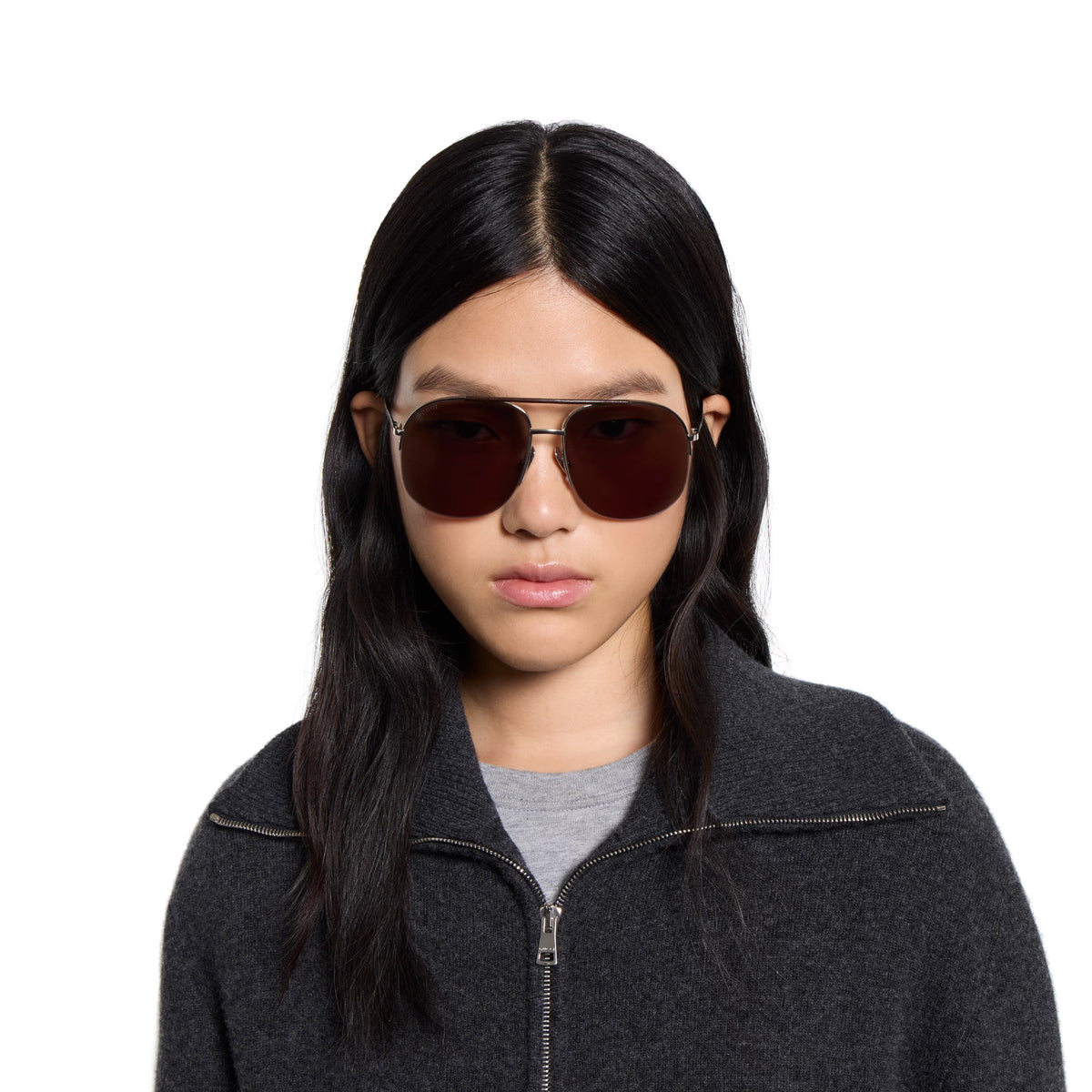 Gucci Women Navigator Frame Silver Sunglasses