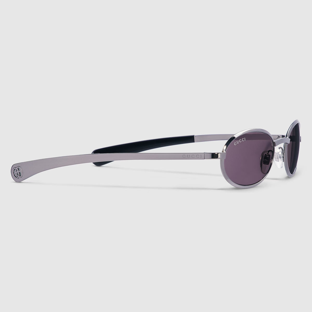 Gucci Women Oval Frame Dark Ruthenium Sunglasses