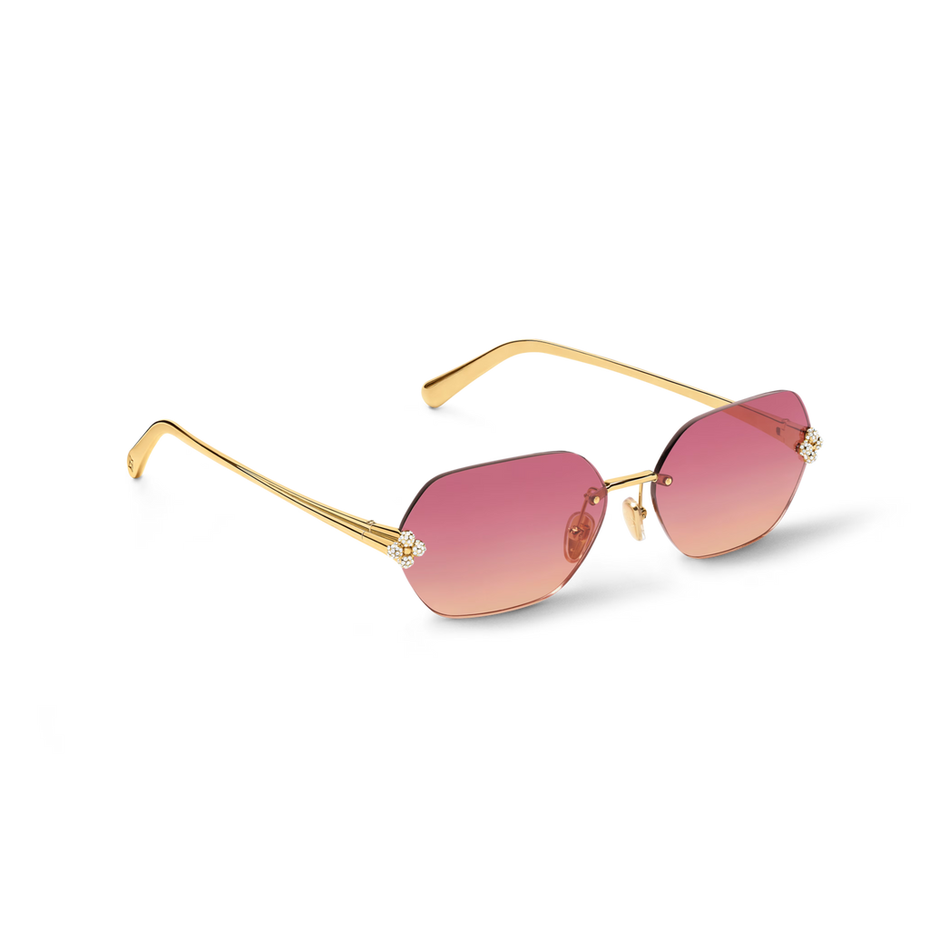 Louis Vuitton Women Rectangular Frame Shiny Gold Sunglasses