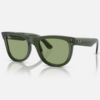 Ray Ban Men Square Frame Shiny Polished Transparent Green Sunglasses