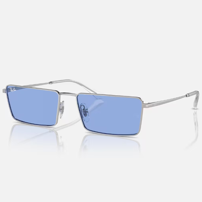 Ray Ban Women Rectangle Frame Mirror Silver Sunglasses