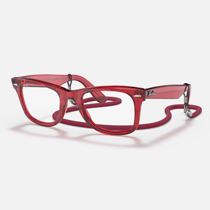 Ray Ban Women Square  Frame Polished Transparent Red Sunglasses