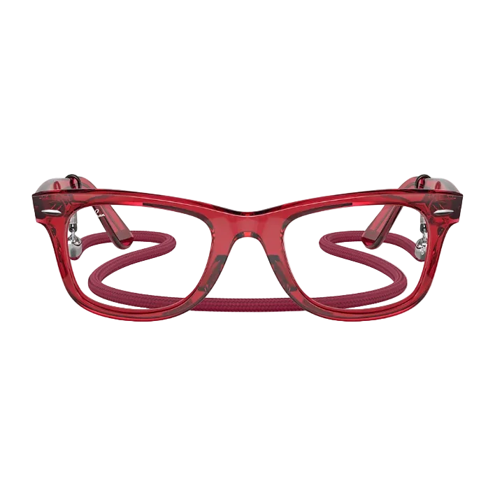 Ray Ban Women Square  Frame Polished Transparent Red Sunglasses