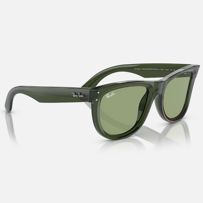 Ray Ban Men Square Frame Shiny Polished Transparent Green Sunglasses