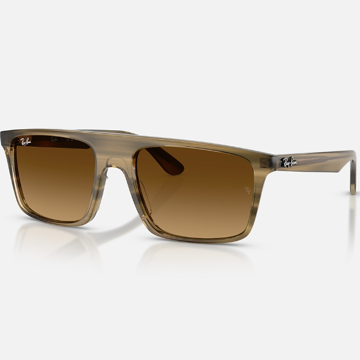 Ray Ban Women Square Frame Polished Striped Green Sunglasses