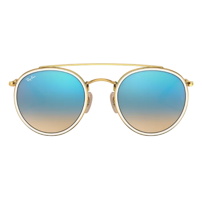 Ray Ban Men Round Frame Polished Shiny Gold Sunglasses