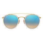 Ray Ban Men Round Frame Polished Shiny Gold Sunglasses