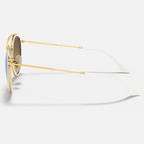 Ray Ban Men Round Frame Polished Shiny Gold Sunglasses
