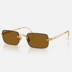 Ray Ban Men Rectangle Frame Polished Arista Gold Sunglasses