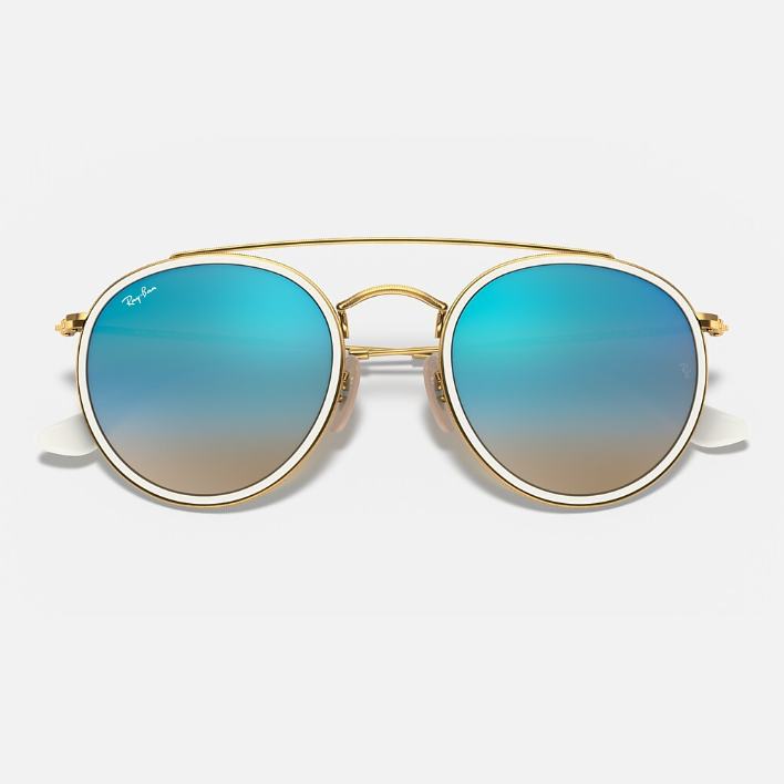 Ray Ban Men Round Frame Polished Shiny Gold Sunglasses