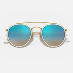 Ray Ban Men Round Frame Polished Shiny Gold Sunglasses