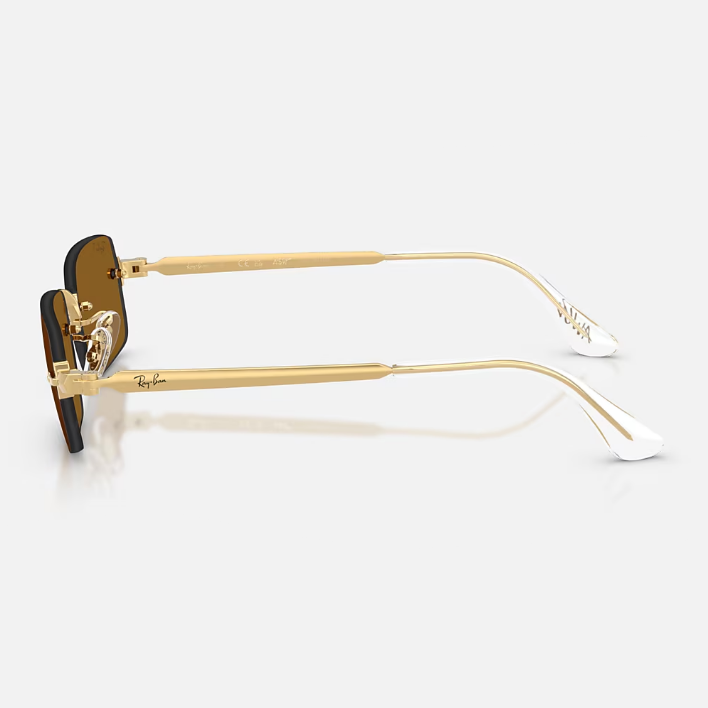 Ray Ban Men Rectangle Frame Polished Arista Gold Sunglasses