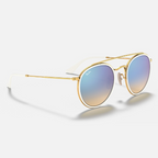 Ray Ban Men Round Frame Polished Shiny Gold Sunglasses
