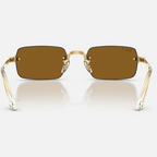 Ray Ban Men Rectangle Frame Polished Arista Gold Sunglasses
